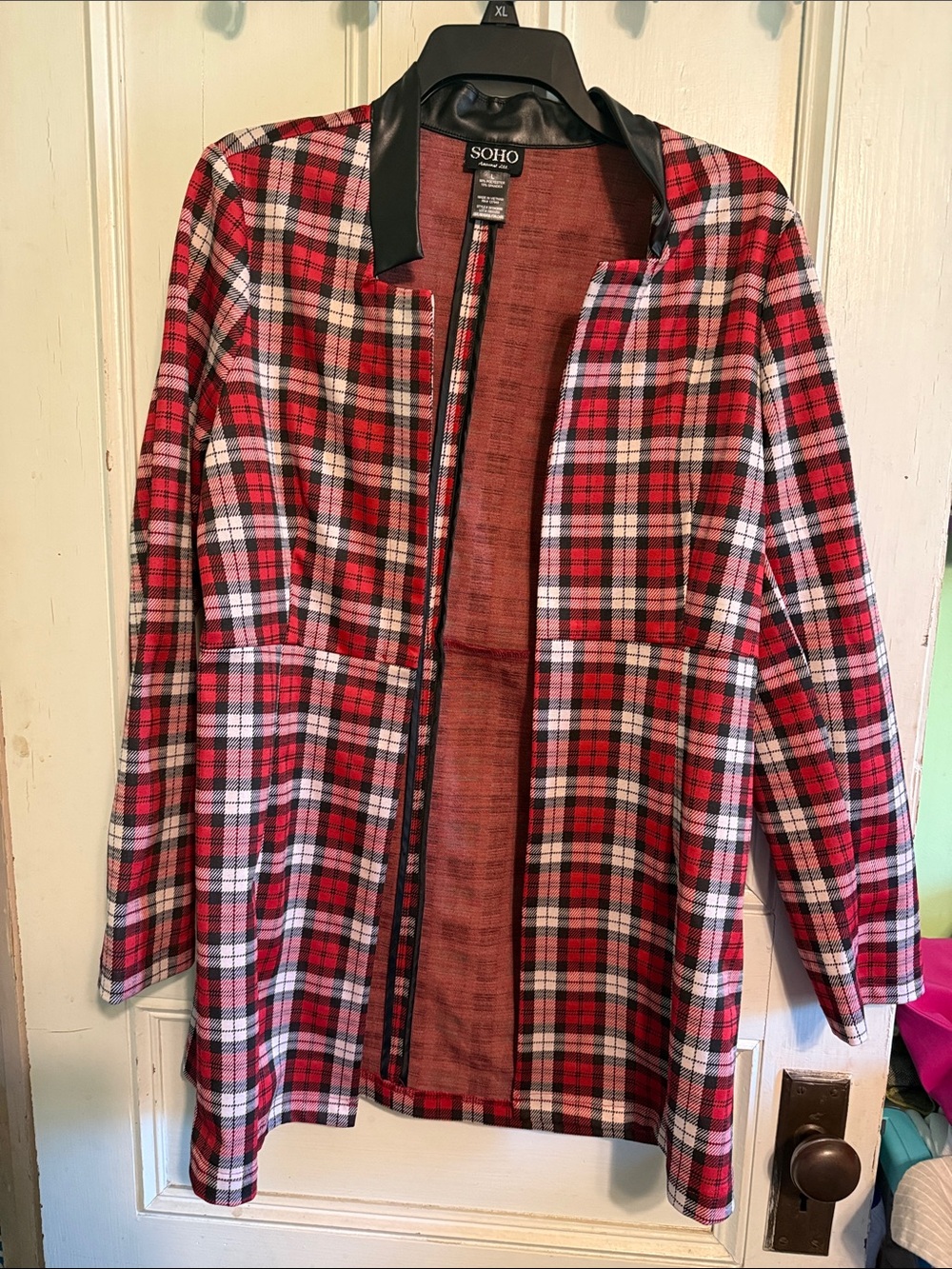 Soho Black-Trim Red Plaid Zip Jacket